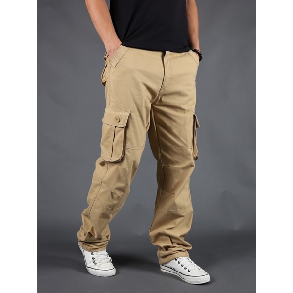 Men's Straight Tactical Cargo Trousers Pocket Multiple Pockets Solid Color Comfort Breathable Full Length Pants Casual Basic Cargo Gray Green Grass Green Inelastic