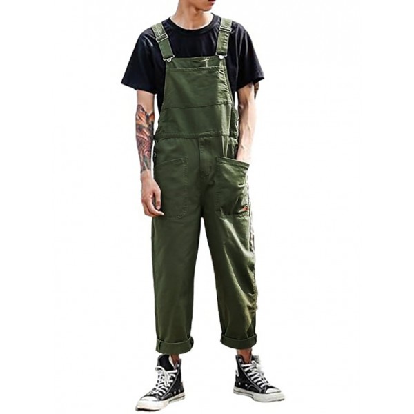 Men's Overalls Trousers Jumpsuit Pocket Solid Color Comfort Breathable Ankle-Length Pants Daily Streetwear Stylish Green Black Micro-elastic