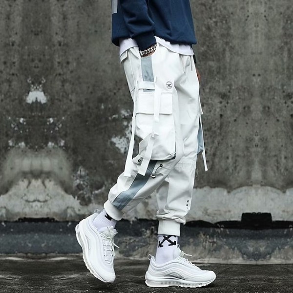 men's streetwear harajuku pants hip-hop jogging sports pure cotton men's long trousers joggers cargo pants with multi-pockets letter embroidery pattern