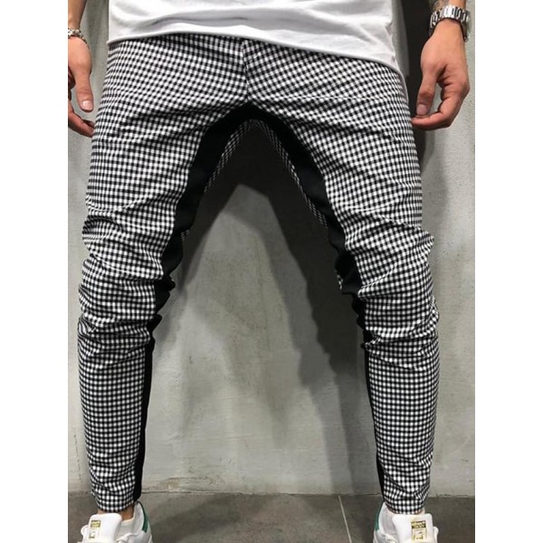 Men's Chinos Trousers Pocket Elastic Drawstring Design Lattice Breathable Soft Pants Casual Daily Fashion Streetwear Green White Micro-elastic