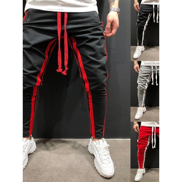 Men's Joggers Sweatpants Trousers Multiple Pockets Elastic Drawstring Design Stripe Breathable Soft Pants Casual Daily Fashion Streetwear Black / Red Black / White Micro-elastic / Elasticity