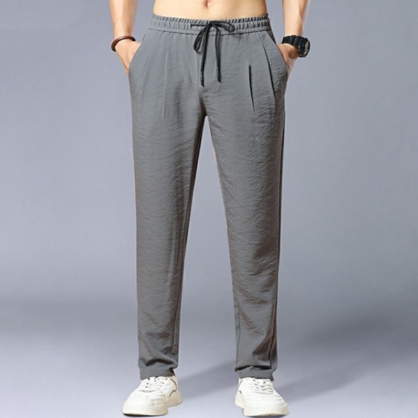 Men's Straight Sweatpants Trousers Drawstring Elastic Waist Solid Color Comfort Breathable Pants Casual Daily Cotton Blend Sports Fashion Black Blue Micro-elastic / Elasticity