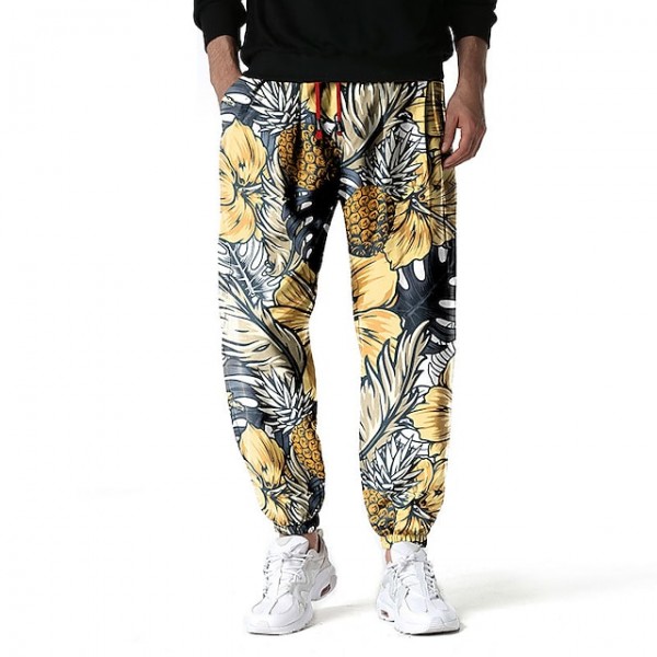 Men's Jogging Pants Pocket Drawstring Elastic Waist Graphic Flower / Floral Comfort Breathable Full Length Pants Sports Outdoor Daily Stylish Casual / Sporty Black / Red Blue Micro-elastic / Summer