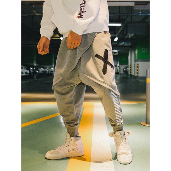 Men's Harem Pants Trousers Baggy Elastic Waist Graphic Prints Graffiti Comfort Full Length Pants Daily Sports Streetwear Stylish Black Grey Micro-elastic