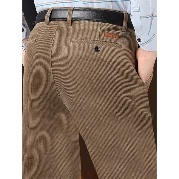 Men's Dress Pants Pocket Solid Color Breathable Outdoor Full Length Pants Business Casual Corduroy Casual Trousers Black Khaki Micro-elastic