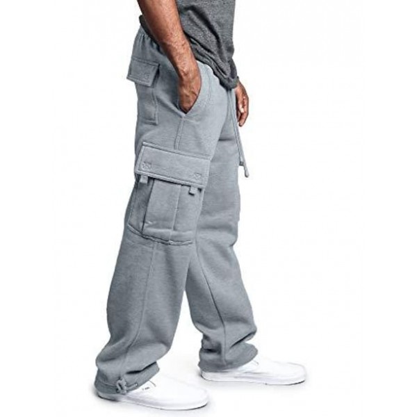 Men's Solid Fleece Heavyweight Cargo Pants Sweatpants Men Loose Sports Trousers Plus Size Cargo Stretch Pants with Pockets