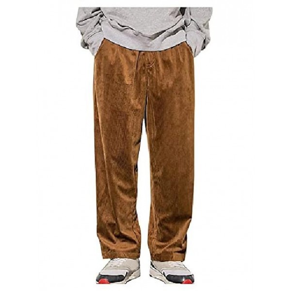 Men' s Loose Elastic Waist Corduroy Sweatpants Fall Wide Leg Pants Stretch Trousers Brown