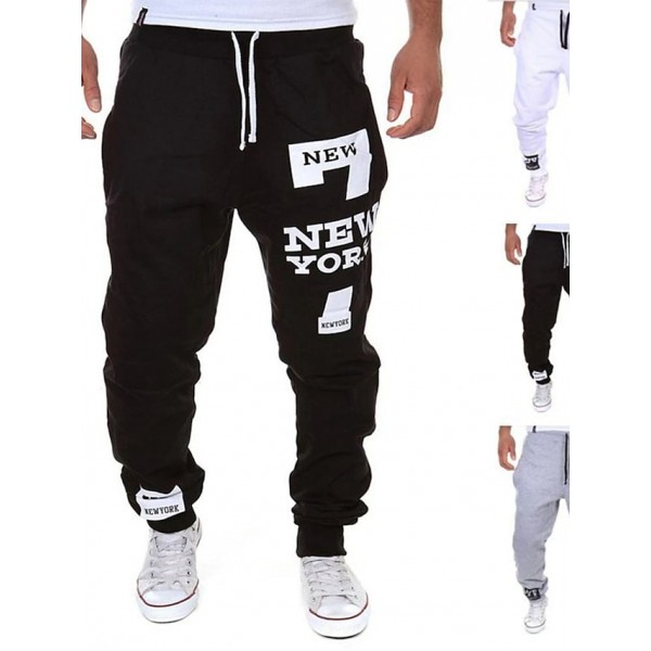 Men's Sporty Active Loose Active Relaxed Drawstring Print Full Length Pants Street Sports Micro-elastic Letter Mid Waist Loose Black / Red White Black Dark Gray Light gray S M L XL XXL / Weekend