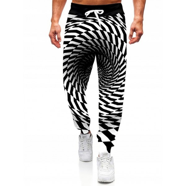 Men's Joggers Pants Sweatpants 3D Print Sporty Print Optical Illusion Graphic Prints Lightweight Outdoor Full Length Pants Casual Daily Designer Sporty Black / White Micro-elastic / Drawstring