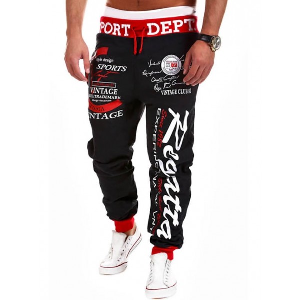 Men's Sporty Basic Essential Chinos Sweatpants Drawstring Patchwork Full Length Pants Micro-elastic Geometric Pattern Letter Printed Mid Waist White Black Blue Gray Red S M L XL XXL