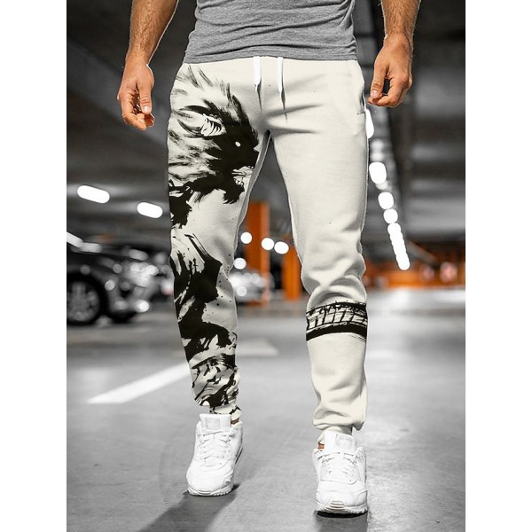 Men's Joggers Sweatpants Trousers Drawstring 3D Print Elastic Waist Graphic Animal Abstract Outdoor Sports Full Length Pants Casual Daily Designer Casual / Sporty Black / White Micro-elastic