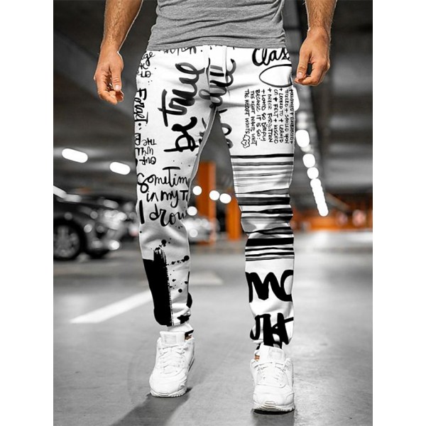 Men's Joggers Sweatpants Trousers Drawstring 3D Print Elastic Waist Graphic Letter Outdoor Sports Full Length Pants Casual Daily Designer Casual / Sporty Black / White Micro-elastic / Elasticity