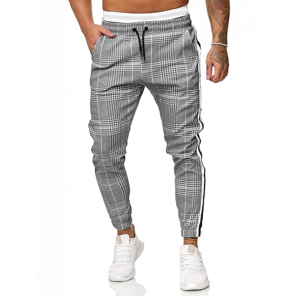 Men's Pants Chinos Drawstring Classic Lattice Outdoor Full Length Pants Home Daily Cotton Stylish Classic Style Slim Gray Micro-elastic / Summer