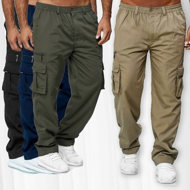 Men's Cargo Pants Multiple Pockets Cotton Solid Color Sport Athleisure Bottoms Breathable Soft Comfortable Everyday Use Street Casual Athleisure Daily Outdoor