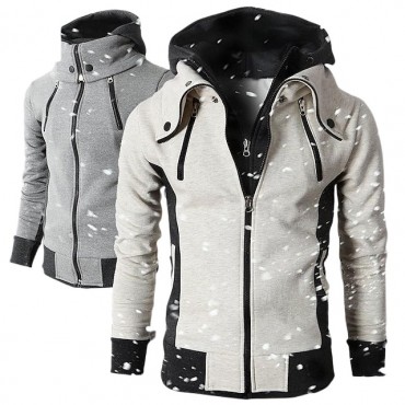 Zipper Men's Hooded Autumn Winter Jackets Sweater Casual Fleece Coat Bomber High Collar Hoodie