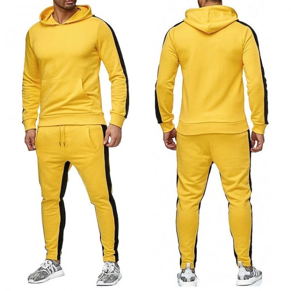 Men's Sweatsuit 2 Piece Set Elastic Waistband Hoodie Sport Athleisure Clothing Suit Long Sleeve Breathable Soft Comfortable Exercise & Fitness Everyday Use Athleisure Activewear Outdoor Fitness