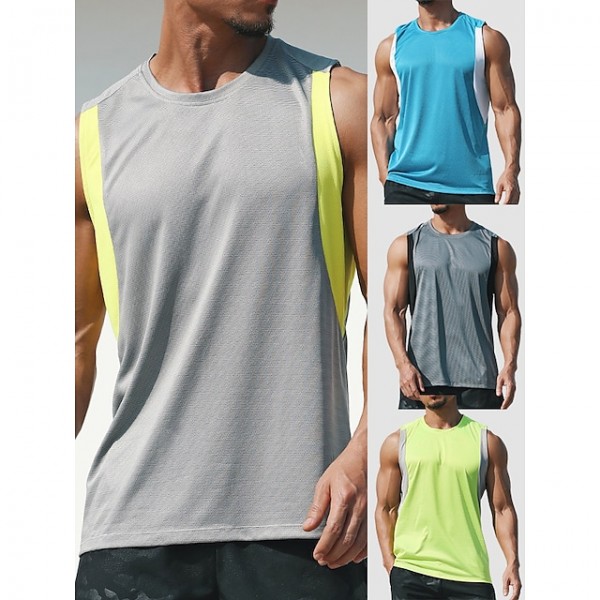 Men's Tank Top Tee / T-shirt Mesh Patchwork Crew Neck Color Block Sport Athleisure Shirt Sleeveless Breathable Quick Dry Soft Sweat Out Yoga Tennis Exercise & Fitness Running Walking Training Casual