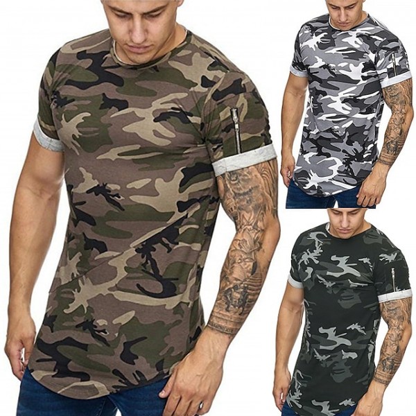 Men's Running Shirt Crew Neck Camo / Camouflage Sport Athleisure Tee Tshirt Shirt Short Sleeve Breathable Quick Dry Moisture Wicking Soft Gym Workout Running Active Training Jogging Exercise Athletic