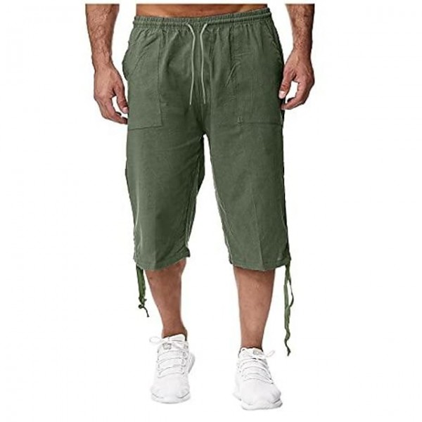 Outdoors Cargo Shorts 3/4 Relaxed Fit Below Knee Multi-Pocket Capri Casual Loose Cotton Twill Beach Capri Pants(Army Green,XX-Large)