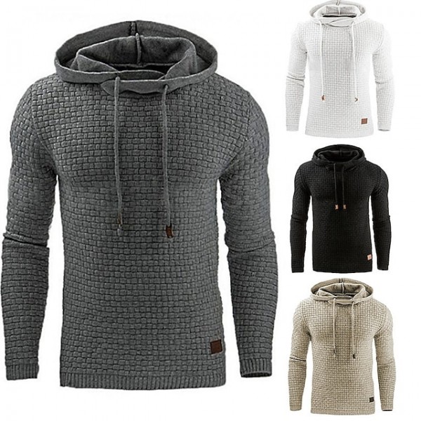 Men's Hoodie Jacquard Long Sleeve Top Street Casual Winter Cotton Warm Breathable Soft Everyday Use Sportswear Apricot Gray / Blue White Activewear / Athleisure