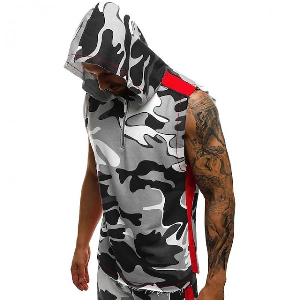 Men's Tank Top Hoodie Cotton Camouflage Sport Athleisure Vest / Gilet Sleeveless Breathable Soft Comfortable Everyday Use Street Casual Daily Outdoor