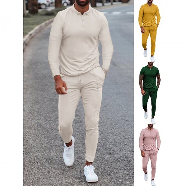 Men's 2 Piece Drawstring Pocket Shirt Collar Solid Color Sport Athleisure Clothing Suit Long Sleeve Breathable Soft Comfortable Everyday Use Street Casual Athleisure Daily Activewear / Stretchy