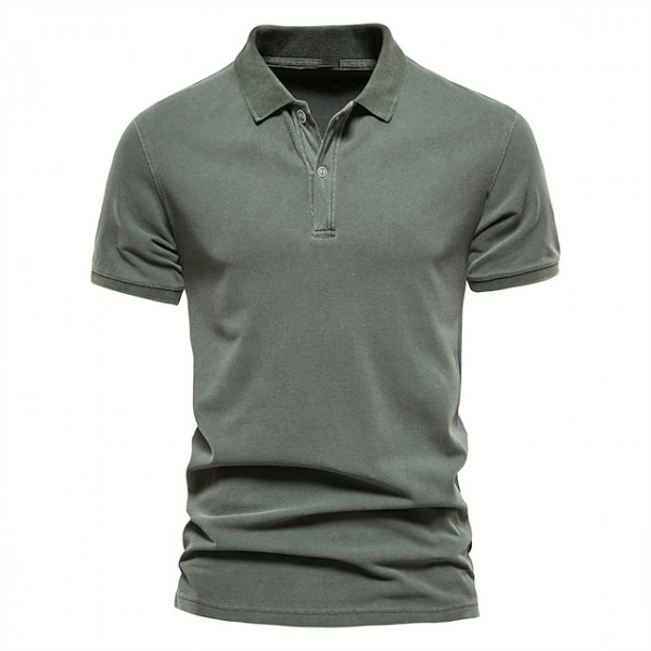 Men's Golf Shirt Solid Color Turndown Blue Gray Army Green Short Sleeve Daily Holiday Button-Down Tops Cotton Fashion Casual Comfortable