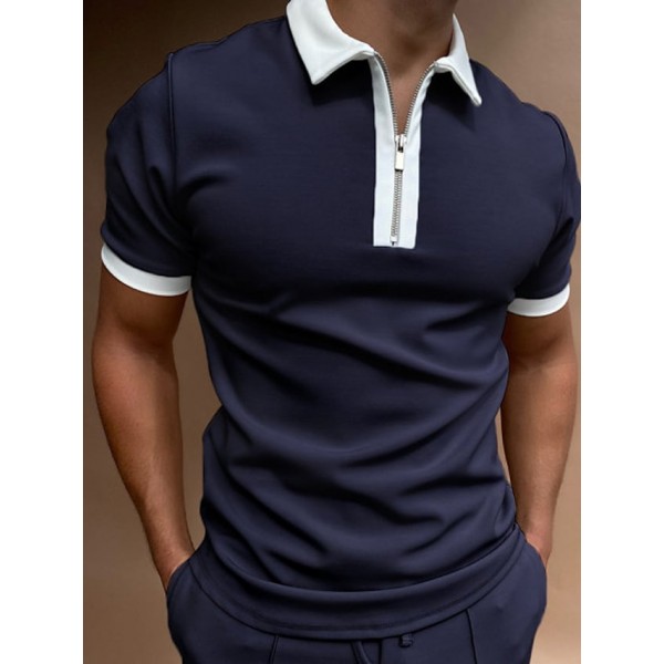 Men's Golf Shirt non-printing Solid Color Color Block Turndown Casual Daily Zipper Patchwork Short Sleeve Tops Business Simple Fashion Classic Summer Comfortable Lightweight Quick Dry