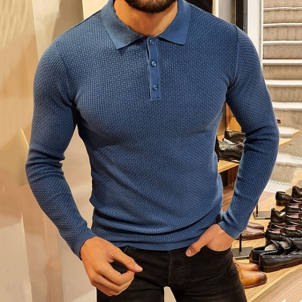 Men's Golf Shirt Solid Color Turndown Royal Blue Long Sleeve Street Daily Button-Down Tops Fashion Casual Chunky Comfortable / Beach