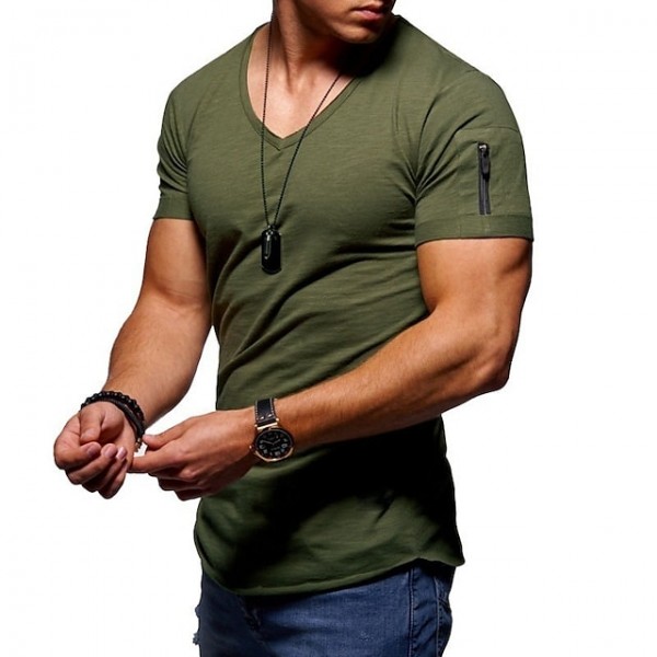 mens v neck t shirt tee - solid color short shirts for men short sleeve slim fitness workout athletic business casual basic big tall shirts black gray army green