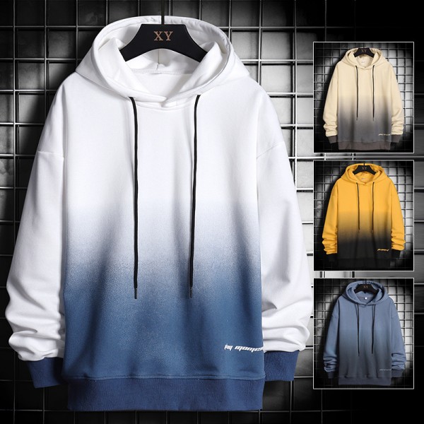 Men's Pullover Hoodie Sweatshirt Hooded Gradient Lace up Casual Daily Holiday Sportswear Casual Hoodies Sweatshirts  Long Sleeve White Blue