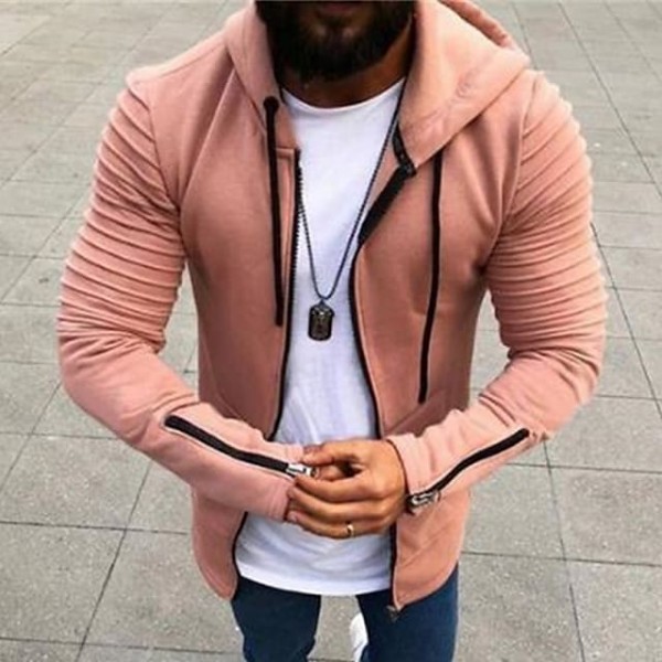 Men's Full Zip Hoodie Jacket Hooded Solid Color Pocket Daily Holiday Going out non-printing Streetwear Casual Hoodies Sweatshirts  Long Sleeve Black Pink