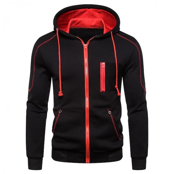 Men's Hoodie Zip Up Hoodie Hooded Color Block Solid Colored Daily Basic Casual Hoodies Sweatshirts  Black Light gray