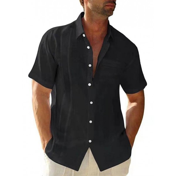 Men's Casual Shirt Solid Colored Turndown Street Casual Button-Down Short Sleeve Tops Casual Fashion Breathable Comfortable White Black Gray Summer Shirts