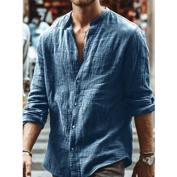 Men's Shirt  Solid Color Henley Street Daily Button-Down Long Sleeve Tops Casual Fashion Comfortable Green Blue Gray Summer Shirts