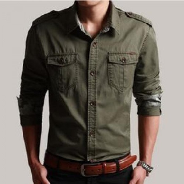 new 100% cotton military shirt with epaulette men long sleeve breathable casual shirts man solid shirt slim fit male shirts