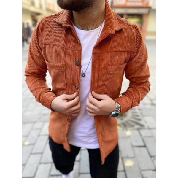 Men's Shirt Shirt Jacket Solid Color Classic Collar Green Khaki Dark Gray Brown Long Sleeve non-printing Street Casual Tops Vintage Fashion Business Casual / Fall / Work