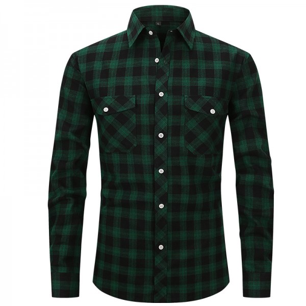 Men's Flannel Shirt Shirt Jacket Plaid Turndown Sea Blue Blue Dark Green Royal Blue Red Long Sleeve Print Street Daily Button-Down Tops Fashion Casual Comfortable / Beach