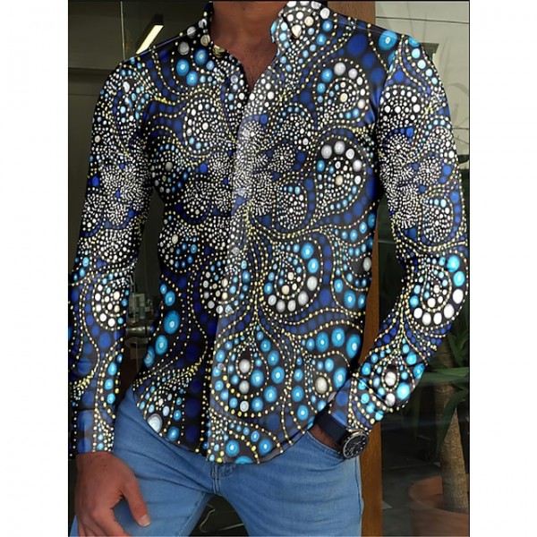 Men's Shirt Floral Turndown Blue Long Sleeve 3D Print Outdoor Street Button-Down Print Tops Fashion Casual Comfortable / Summer / Spring / Summer