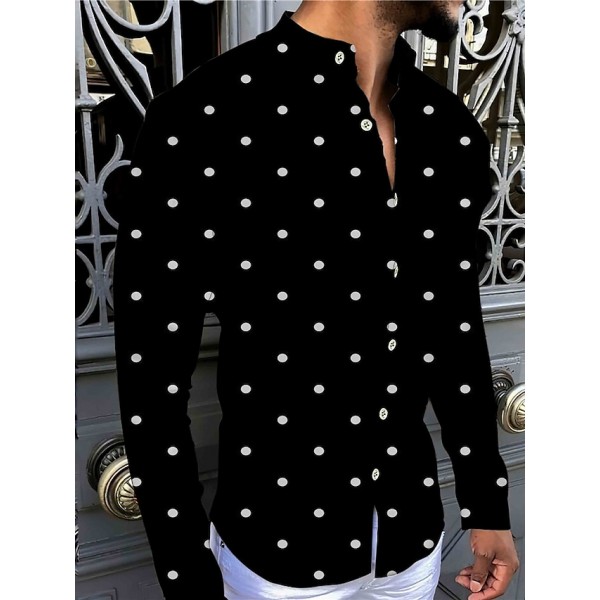 Men's Shirt Polka Dot Turndown Black Long Sleeve 3D Print Outdoor Street Button-Down Print Tops Fashion Casual Comfortable / Summer / Spring / Summer