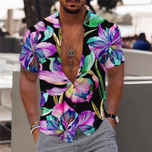 Men's Shirt Floral Turndown White Black Yellow Short Sleeve Print Outdoor Street Button-Down Print Tops Fashion Designer Casual Breathable / Summer / Spring / Summer