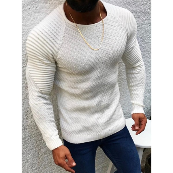 Men's Sweater Pullover Jumper Knit Knitted Solid Color Crew Neck Stylish Home Daily Fall Winter White Black S M L / Long Sleeve / Long Sleeve