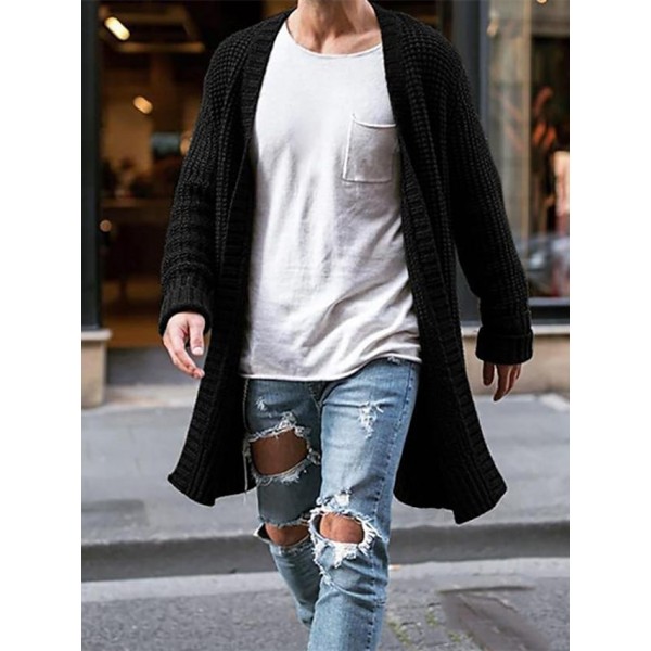 Men's Cardigan Sweater Jumper Crochet Knit Tunic Knitted Solid Color Open Front Basic Casual Daily Holiday Fall Winter Black Blue S M L / Long Sleeve