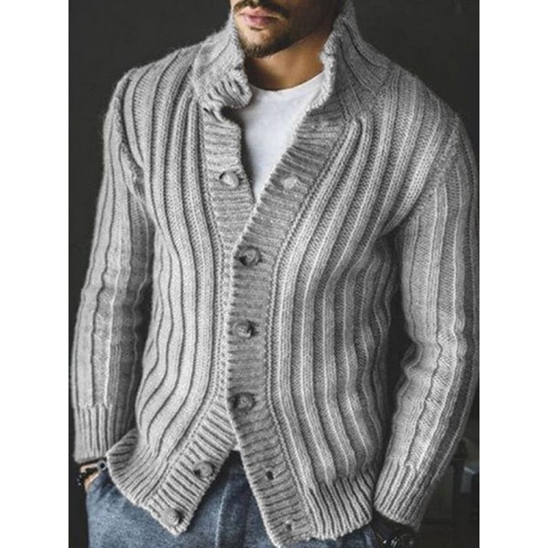 Men's Cardigan Jumper Knit Knitted Solid Color Stand Collar Stylish Vintage Style Daily Wear Fall Winter Gray Khaki S M L / Long Sleeve / Long Sleeve