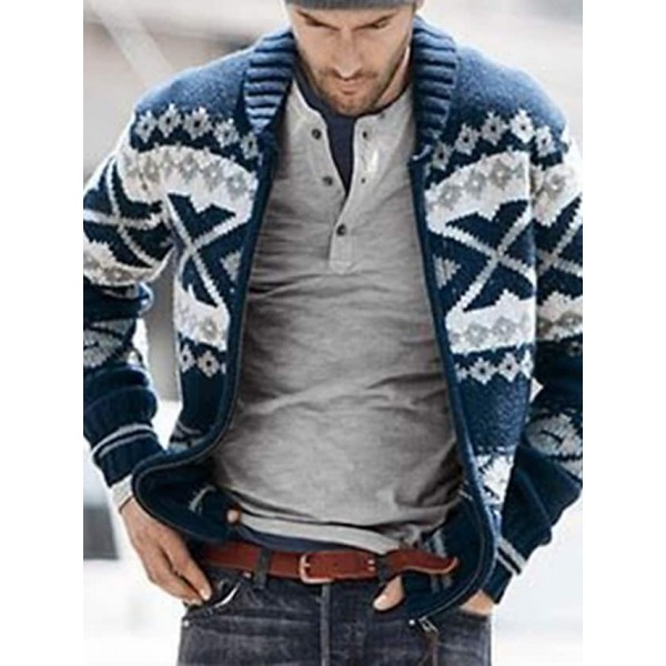 Men's Sweater Cardigan Jumper Knit Full Zip Knitted Retro V Neck Stylish Vintage Style Causal Daily Wear Fall Winter Navy Blue M L XL / Acrylic / Long Sleeve / Hand wash / Washable / Unisex