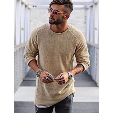 Men's Pullover Jumper Knit Regular Solid Colored Crew Neck Sweaters Daily Raglan Sleeves Green White M L XL / Long Sleeve / Long Sleeve