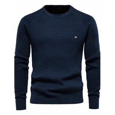 Men's Pullover Sweater Jumper Waffle Knit Cropped Knitted Solid Color Crew Neck Stylish Basic Daily Holiday Fall Winter Blue Gray S M L / Cotton / Long Sleeve / Long Sleeve / Weekend