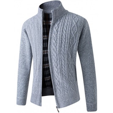 Men's Sweater Cardigan Jumper Knit Knitted Braided Solid Color Stand Collar Vintage Style Soft Daily Fall Winter Blue Wine XS S M / Long Sleeve / Regular Fit / Long Sleeve