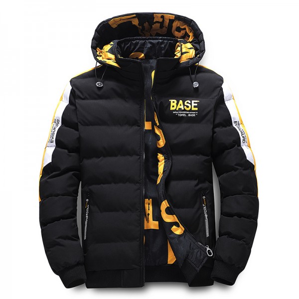 Men's Parka Outdoor Street Daily Fall Winter Regular Coat Regular Fit Warm Breathable Sporty Casual Jacket Long Sleeve Letter Pocket Full Zip Black Yellow Khaki / Going out