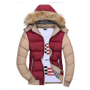 men's heavy weight winter coat with fur hood mens parka parker padded lined winter jacket faux fur hooded coat red